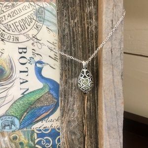 Glow in the dark silver filigree cage 18” necklace